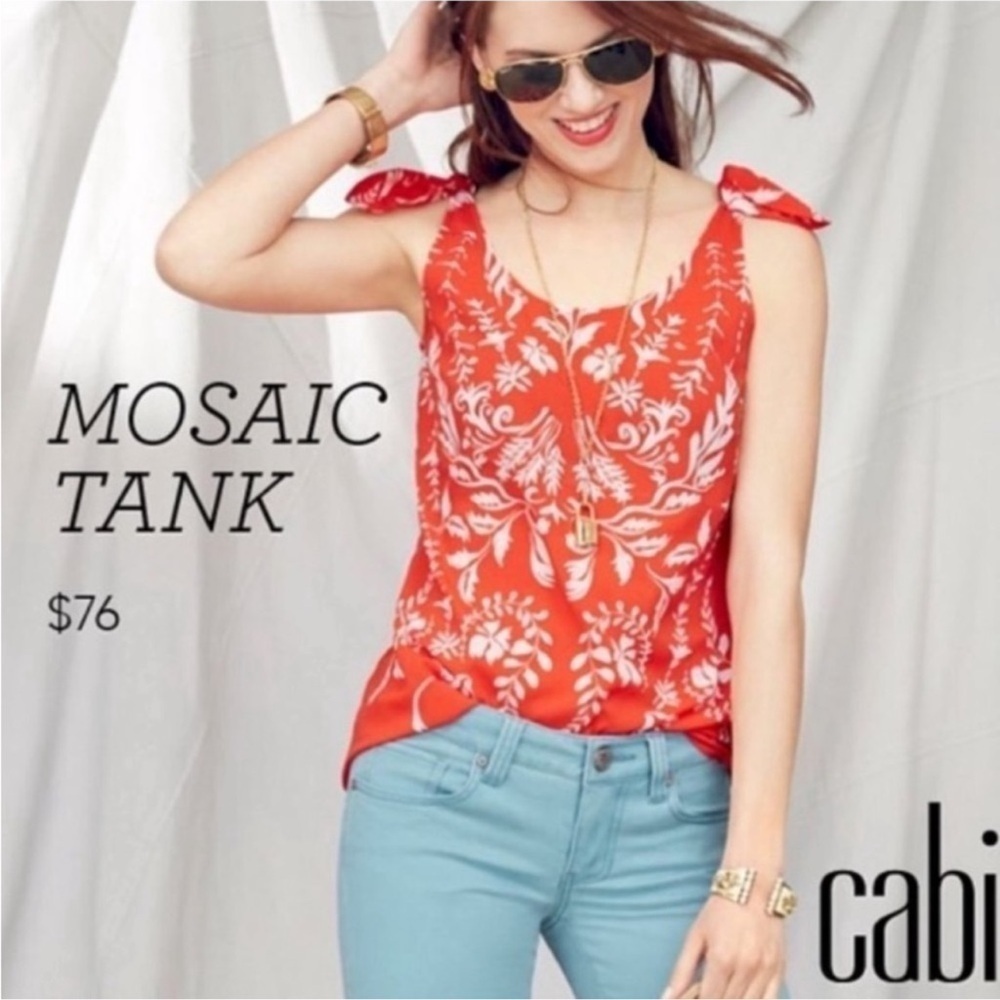 CAbi #5255 Mosaic Tank Spring '17 Floral Tie Top size Medium like new